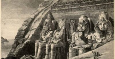 Gemelde von Amelia Edwards.Die Fassade des großen Tempel von Abu Simbel